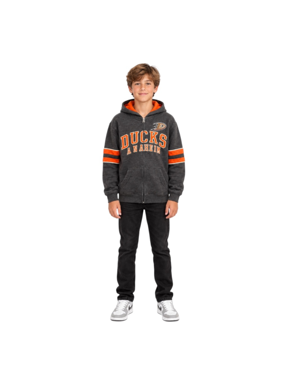 Anaheim Ducks Youth Large Gray Orange Full Zip NHL Hoodie